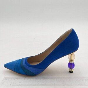 FOWT Blue High Heel Pointed Toe Pump Slip-on Rainbow Shoes for Dress Party Girl
